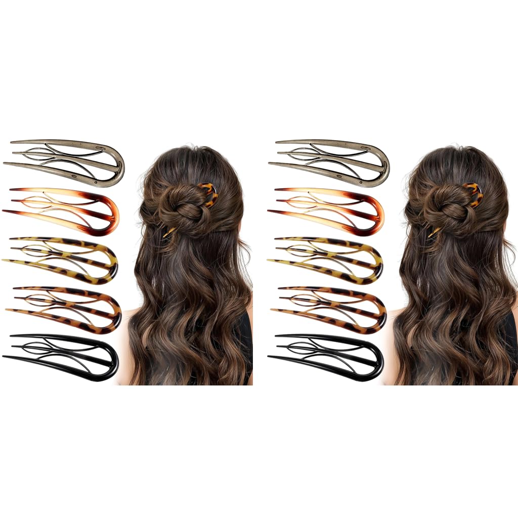 MAYCREATE French Hair Pins for Styling Buns with 3 Tongs Grip 10pcs Acrylic U Clips | Women’s Elegant Accessories
