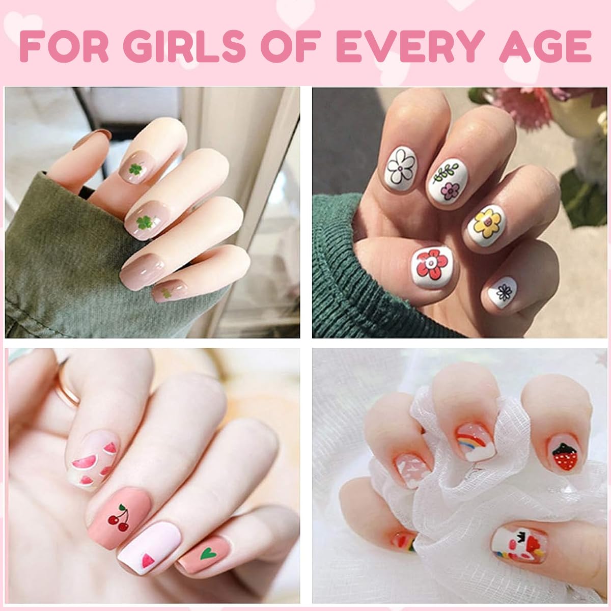 MAYCREATE Nail Stickers for Kids with 12 Self-Adhesive Sheets featuring Fruits and Flowers | DIY Nail Art for Girls and Toddlers