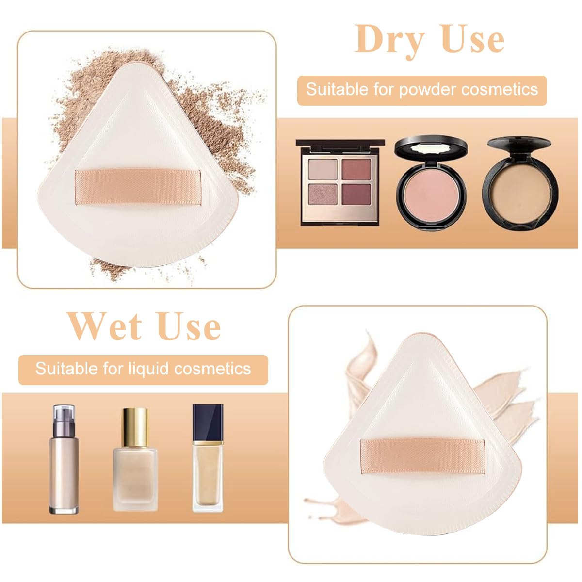 MAYCREATE 2pcs Makeup Sponge Beauty Blender Sponge Ultra Soft Triangle Round Powder Puff for Liquid Foundation Concealer And Powder - Wet & Dry Dual Use