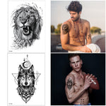 MAYCREATE Temporary Tattoo Stickers for Party and Body Art with 35 Sheets Waterproof Designs | Lion Tiger Wolf Patterns for Men