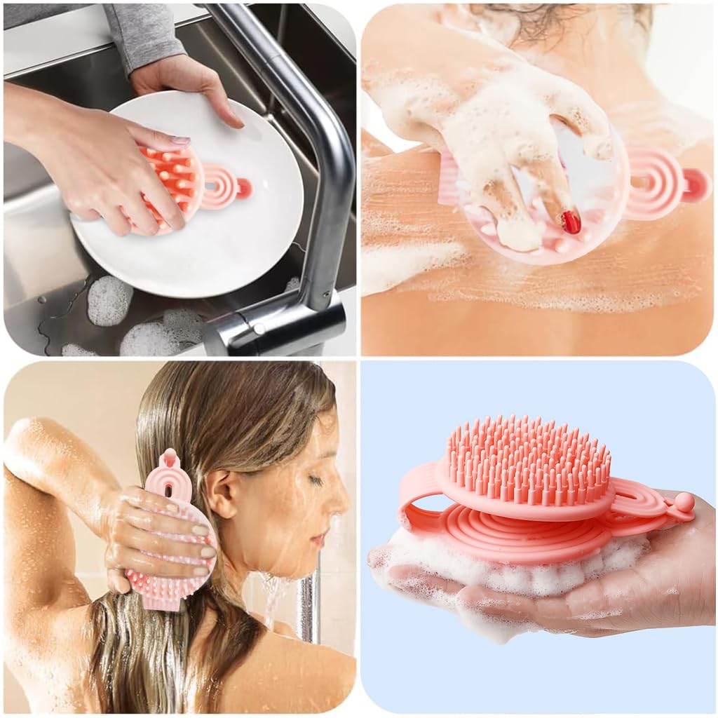 MAYCREATE Silicone Body Scrubber, 2 in 1 Bath and Shampoo Brush, Soft Silicone Loofah for Sensitive Skin, Double-Sided Body Brush for Men Women, Lathers Well, Gentle Exfoliating