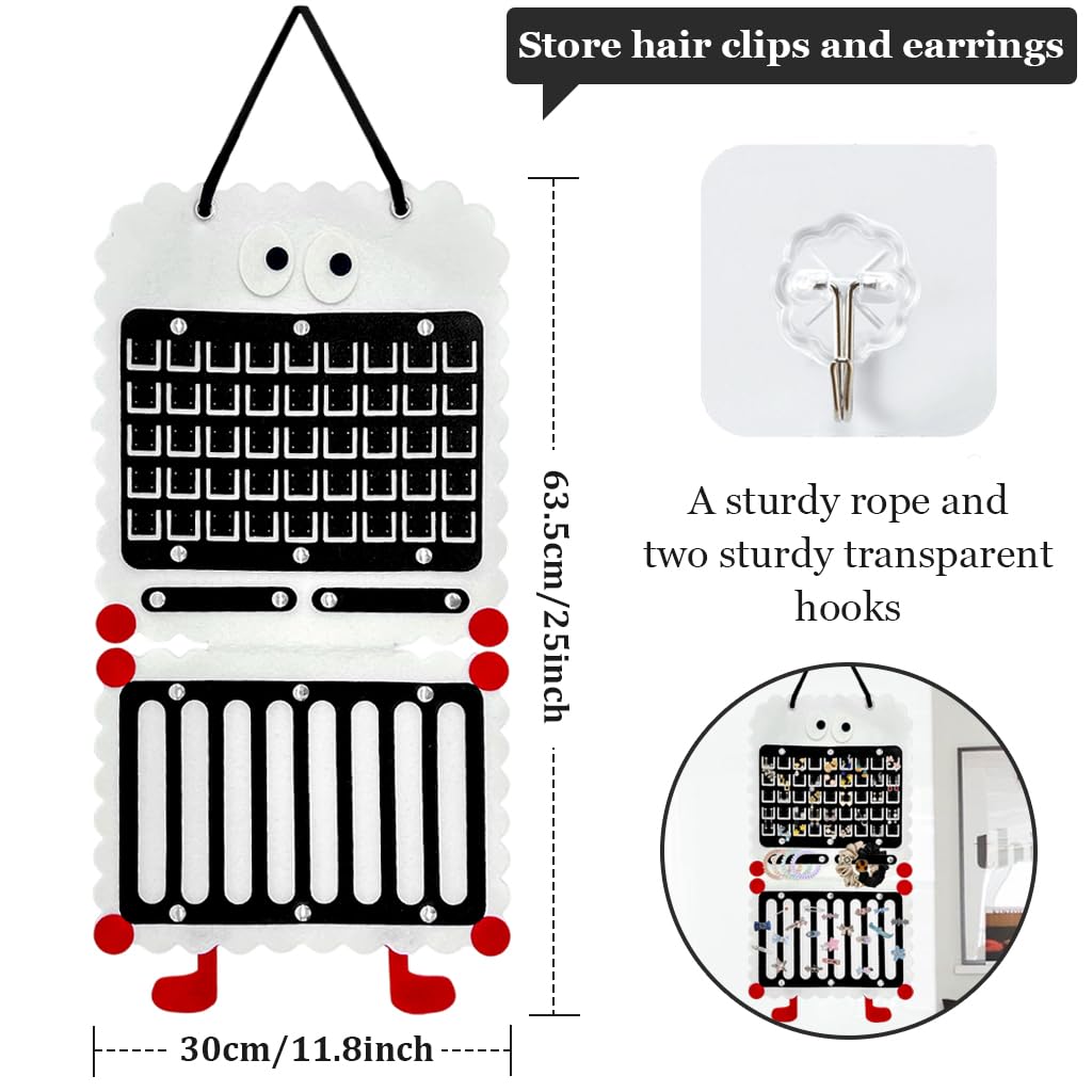 MAYCREATE Hair Accessories Organizer for Wall Hanging with Dual Felt Panels | Cute Cartoon Design for Girls Earrings and Hair Clips