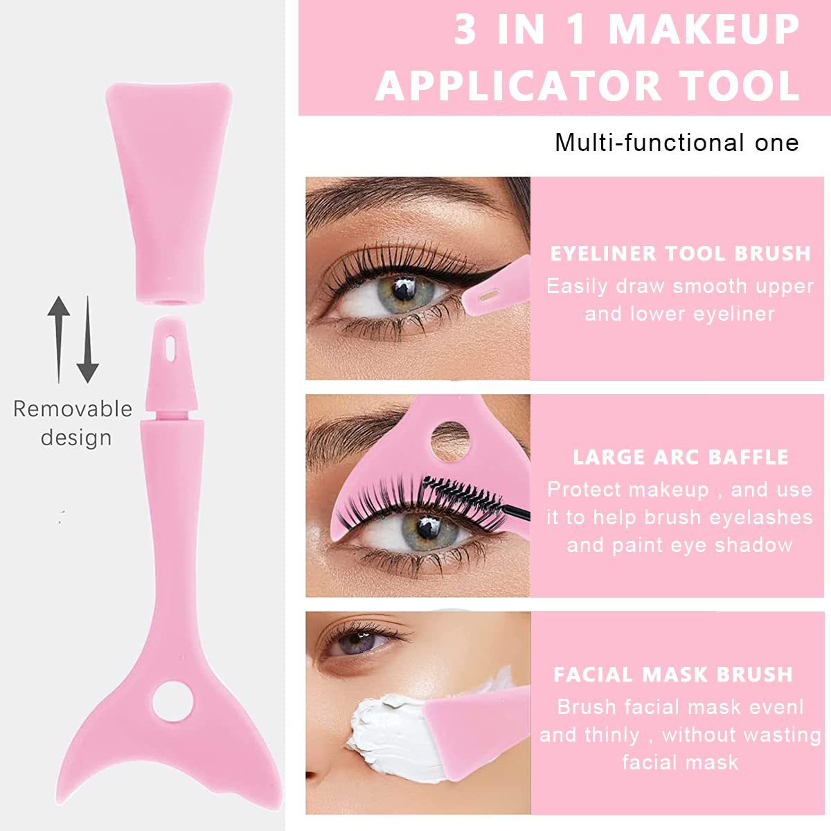 MAYCREATE Mascara Eyelash Shield Applicator Guard Tool, 3 in 1 Reusable Silicone Auxiliary Eyeliner Eyelash Guide Mask Scraper Makeup Tool for Beginners - Pink