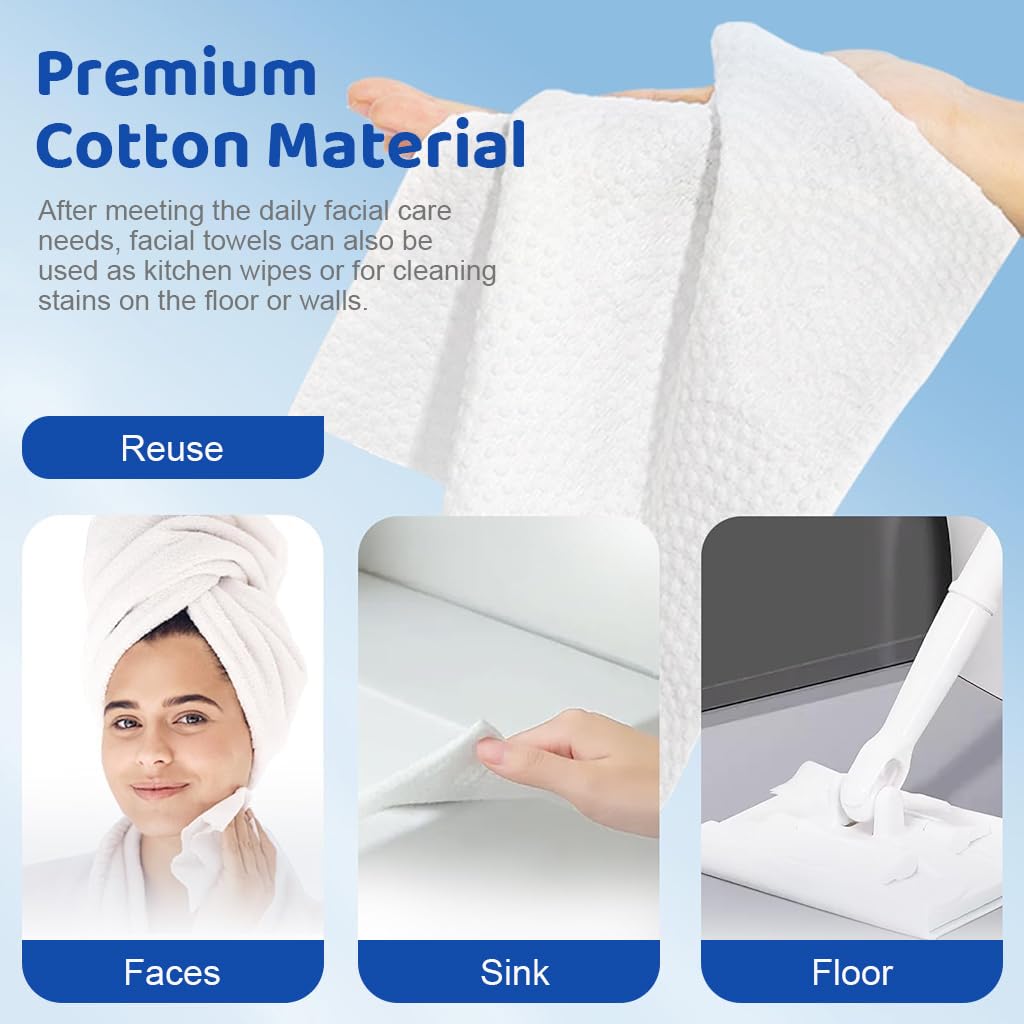 MAYCREATE Disposable Face Towel 50 Count for Cleansing and Makeup Removal | 100% Cotton Quick‑Dry Facial Tissue for Sensitive Skin