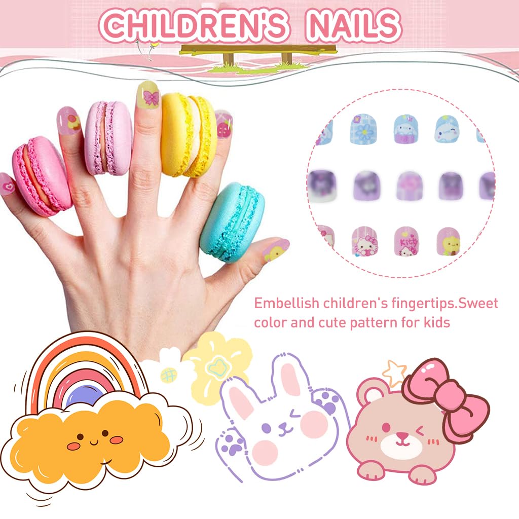 MAYCREATE Kids Press on Nails 36PCS for Girls featuring Pre Glued Full Cover Tips | Cute Rabbit Design