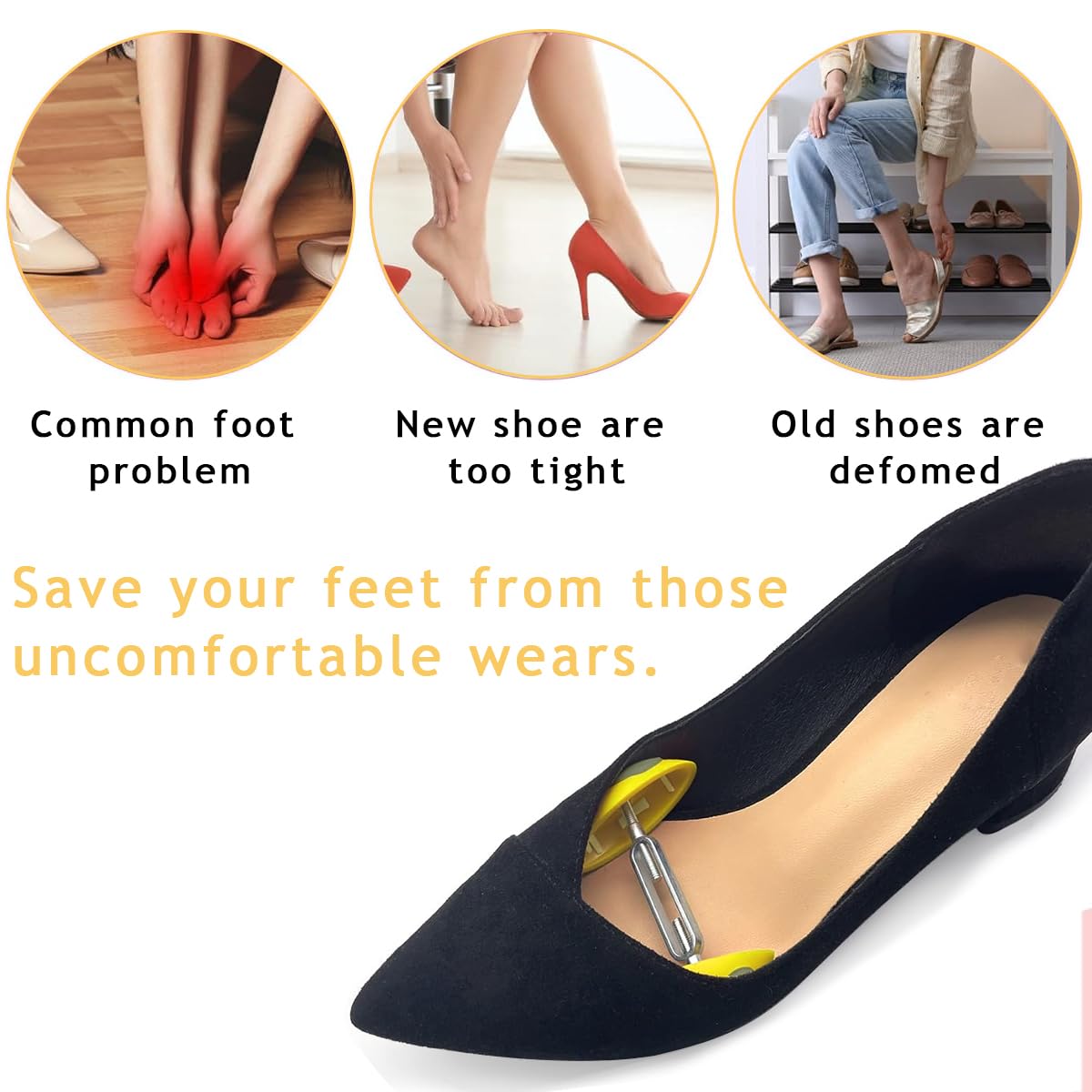 MAYCREATE Shoe Stretchers for Women featuring Adjustable Width 7–11 cm Dual Head Braces | Yellow