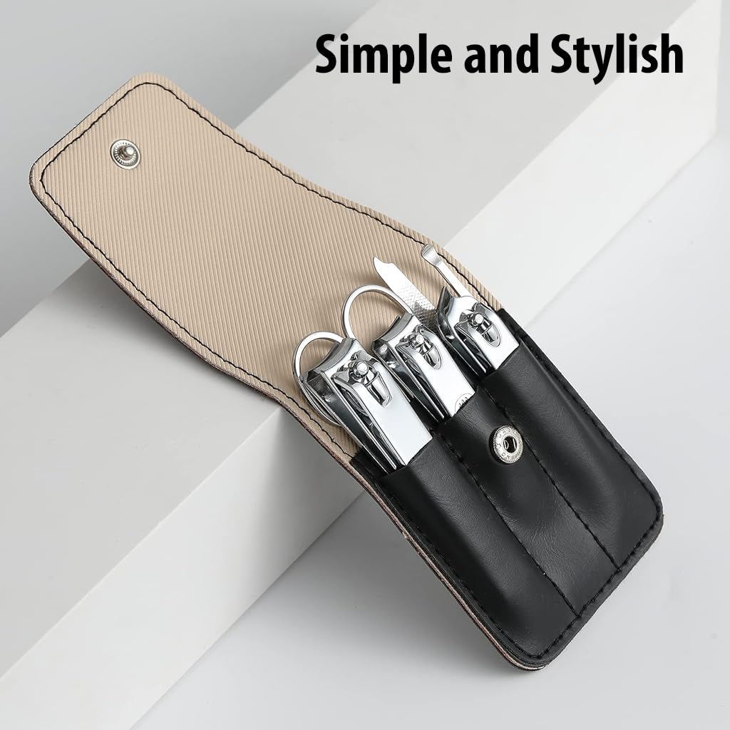 MAYCREATE Travel Nail Clipper Set with Storage Pouch Set of 6Pcs Stainless Steel Nail Clippers Toe Nail Clipper Curved-Edge Nail Clipper Nose Hair Trimmer Nail Filer Earwax Remover