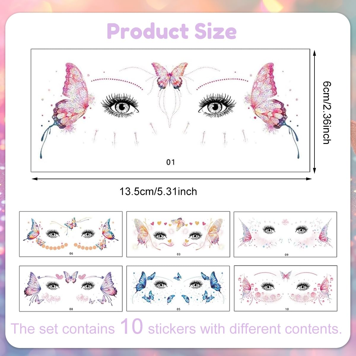 MAYCREATE Tattoo Sticker for Women with 10 Waterproof Glitter Butterfly Designs | Face and Body Temporary Tattoos