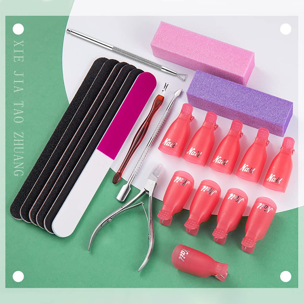 MAYCREATE Gel Nail Polish Remover Kit with Nail Clips, Cuticle Pusher and Cutter, Nail Files and Nail Buffer Tools Set for Home/Salon Nail Art Remover Supplies Nail Care Kit