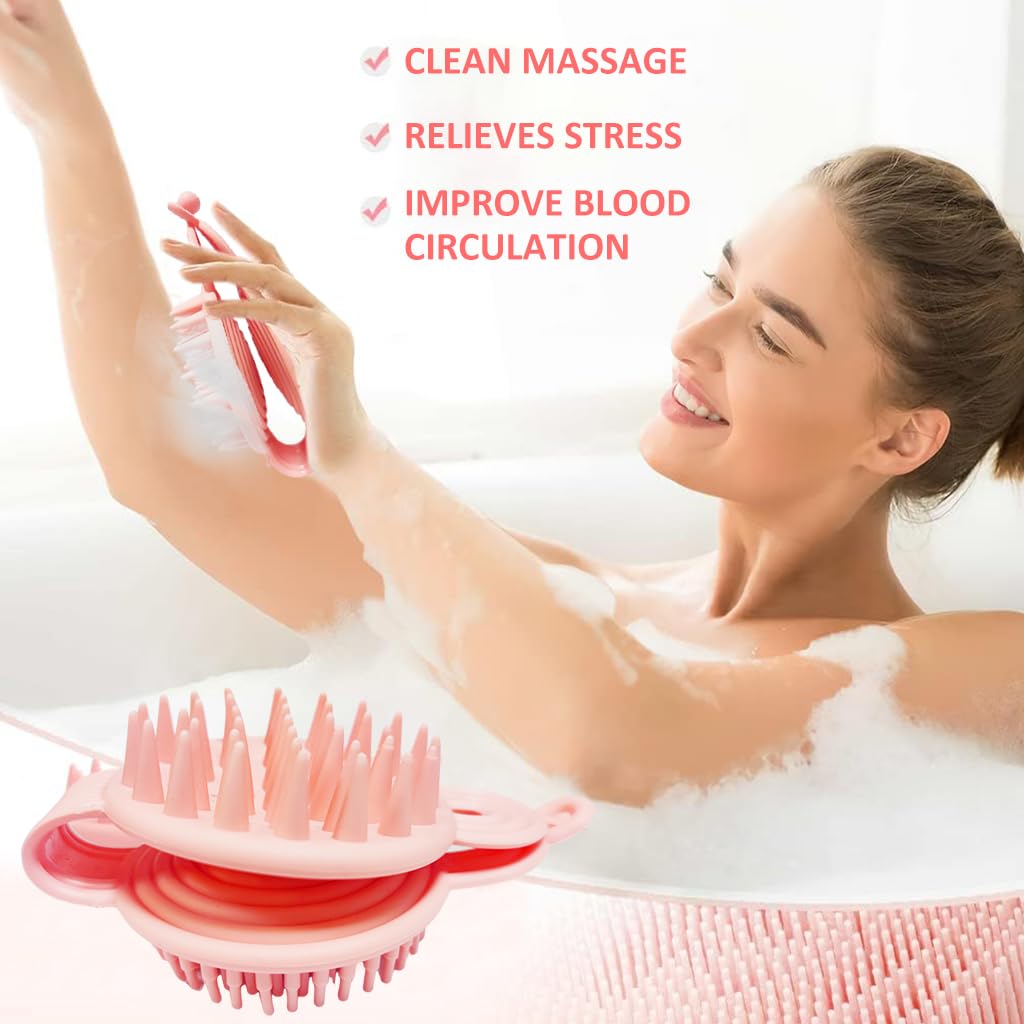 MAYCREATE Silicone Body Scrubber, 2 in 1 Bath and Shampoo Brush, Soft Silicone Loofah for Sensitive Skin, Double-Sided Body Brush for Men Women, Lathers Well, Gentle Exfoliating