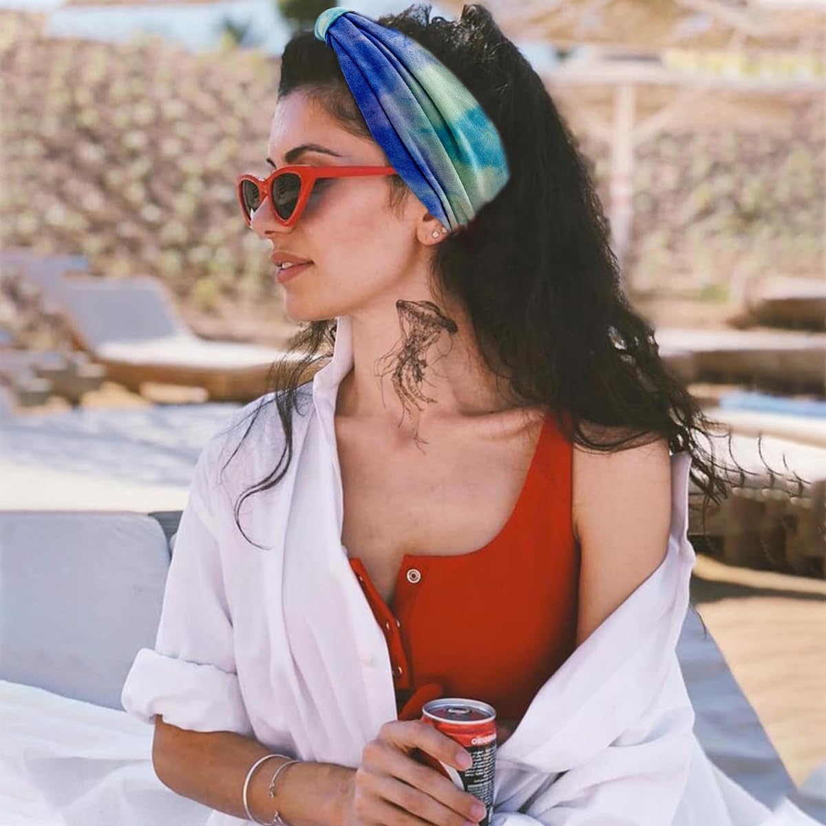 MAYCREATE 4 Pack Wide Headband for Women, Stretchy Knotted Head Bands for Women, Polyester Tie-dye Print Hairband for Women Ladies, Stylish Hair Bands Yoga Sweatband Sports Head Wraps