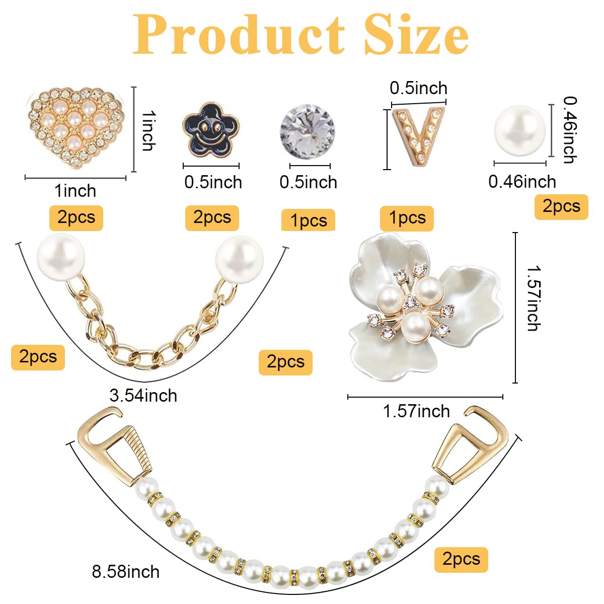 MAYCREATE 14pcs Bling Shoe Charms, Flower Pearl Clog Shoes Accessories, Fashion Crystal Rhinestone Shoes Charms Pearl Chain DIY Sandals Decoration for Women, Party Favors Birthday Gifts