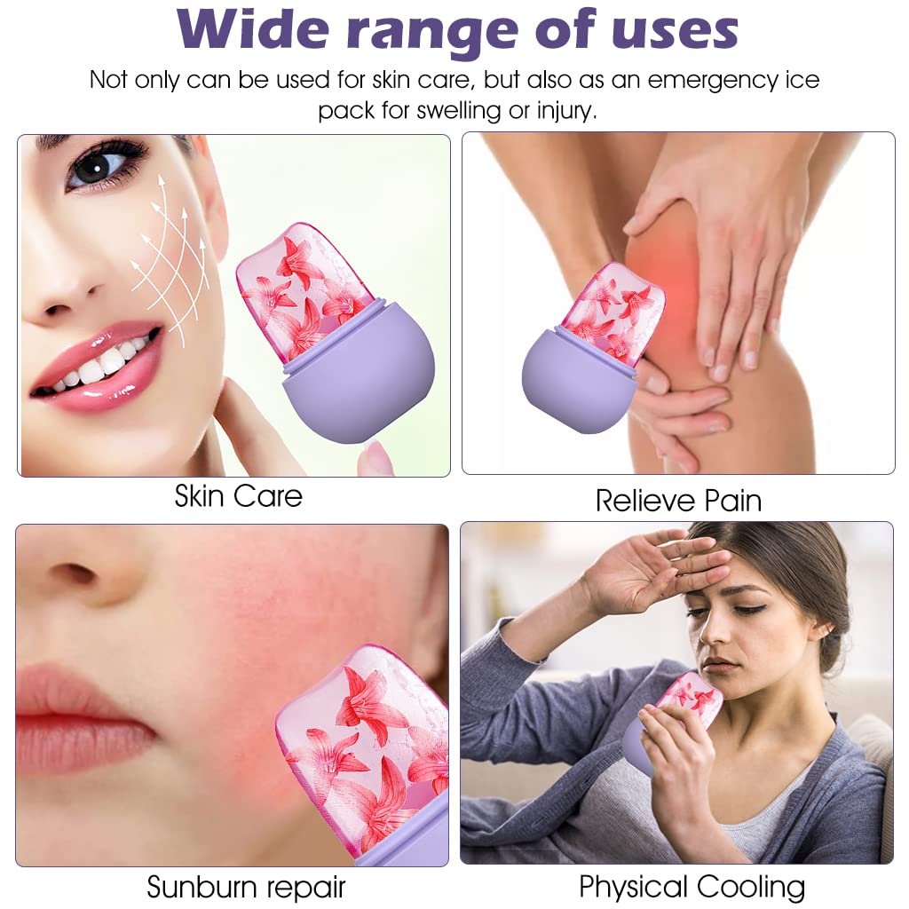 MAYCREATE Ice Roller for Face Massage & Eye, Anti-Leak Silicone Ice Face Roller Ice Mould With Cleansing Brush, Women Skin Care Ice Facial Roller for Eliminate Edema & Calm Skin, Shrink Pore (Purple)