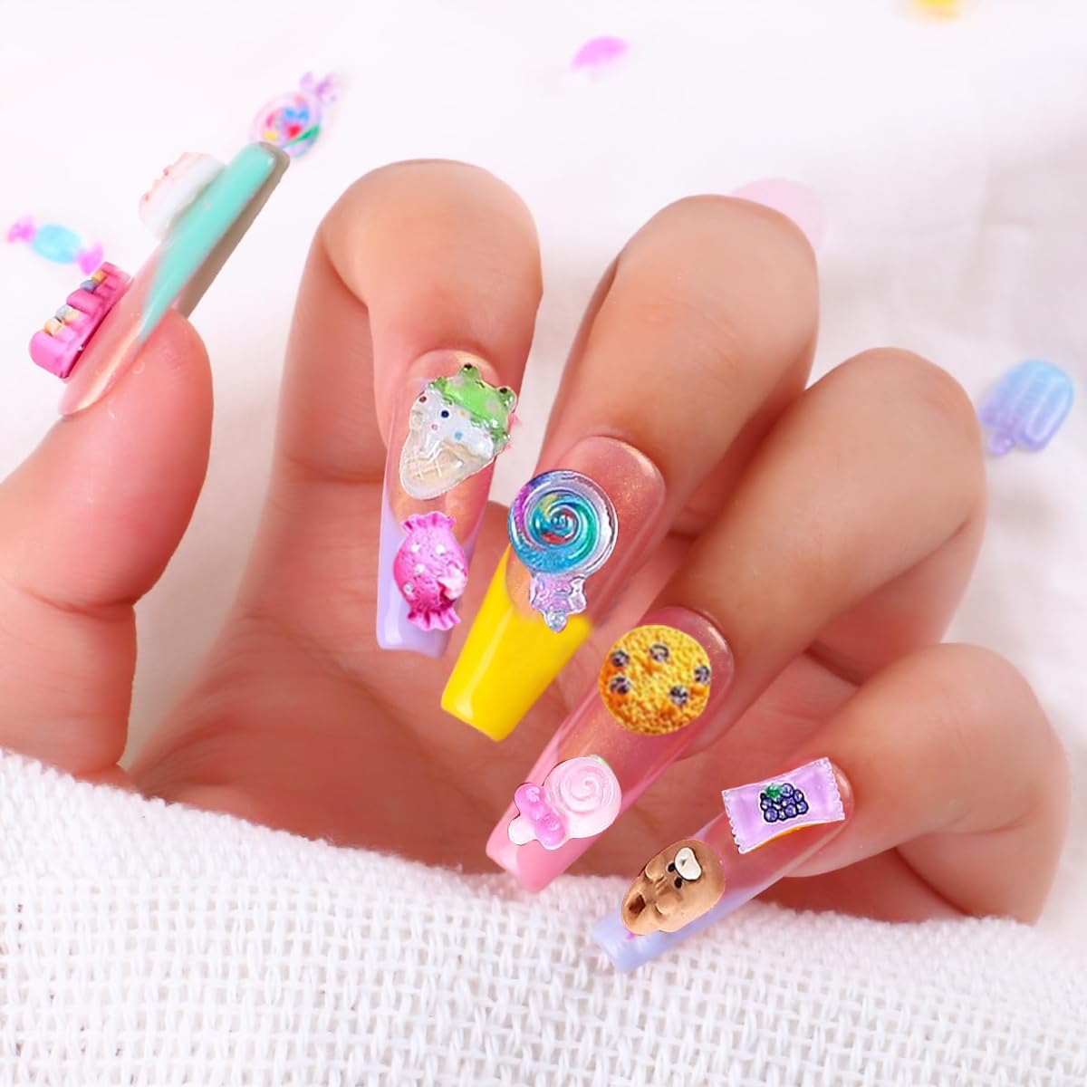 MAYCREATE 3D Candy Nail Charms for DIY Nail Art with 12 Styles and Lightweight Resin | Cute Kawaii Designs