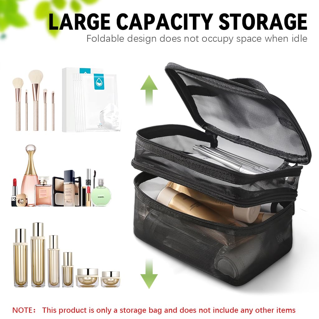 MAYCREATE Makeup Pouch Bag for Travel Organization featuring Double Layer Nylon Mesh | 3 PCS Set with Handle