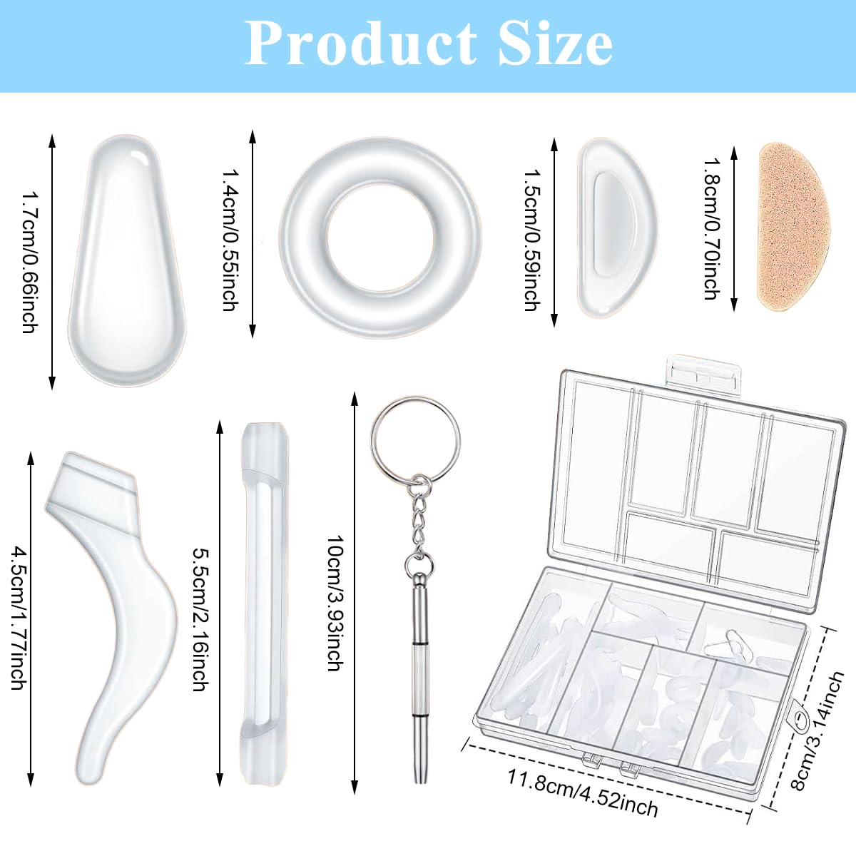 MAYCREATE Eyeglasses Retainer Set 50PCS with 3 Nose Pad Designs and Silicone Ear Grips | Anti Slip Comfort for Sunglasses and Reading Glasses