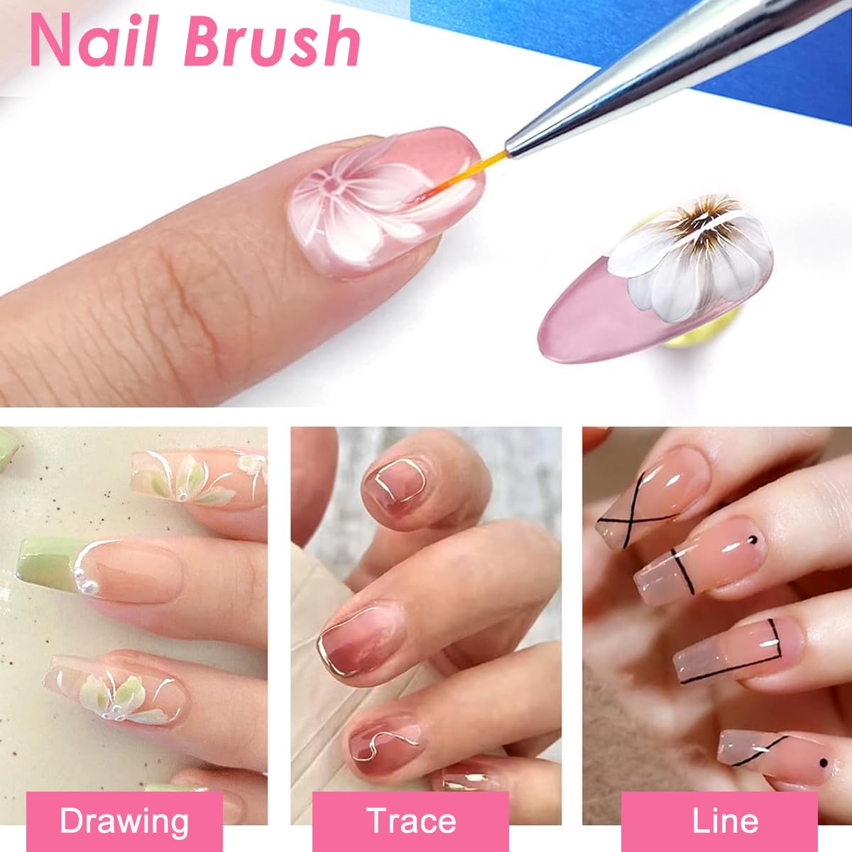 MAYCREATE Nail Art Tools Kit for Nail Design with Dual Head Dotting Tools & Liner Pens Set of 10