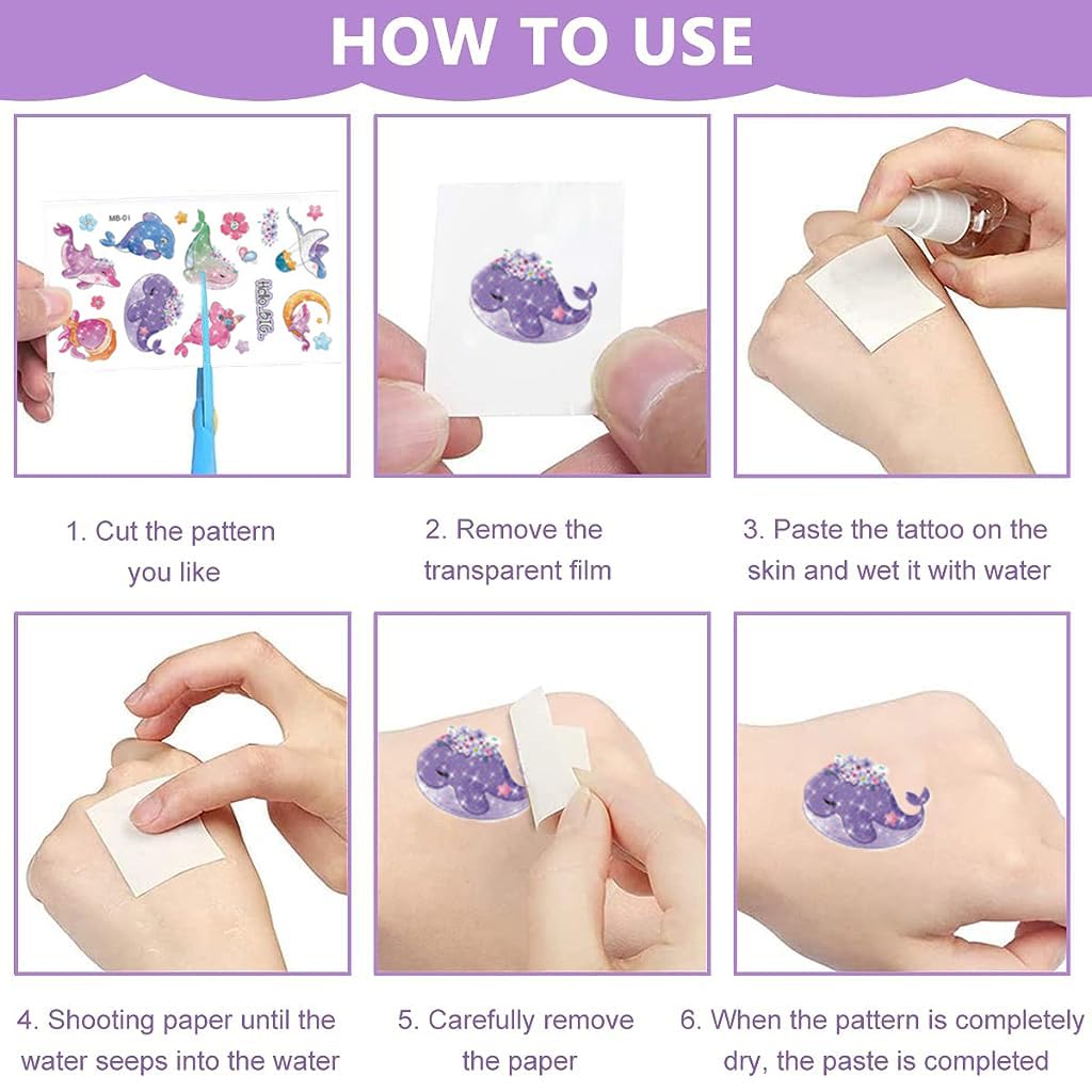 MAYCREATE Tattoo Sticker for Kids with 10 Sheets Waterproof 12×6cm Ocean Animal Designs | Fun DIY Body Art for Parties