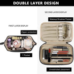 MAYCREATE Cosmetic Bag for Travel with Double Layer Brush Holders and 25×15×16 cm PU Leather Design | Black Makeup Organizer