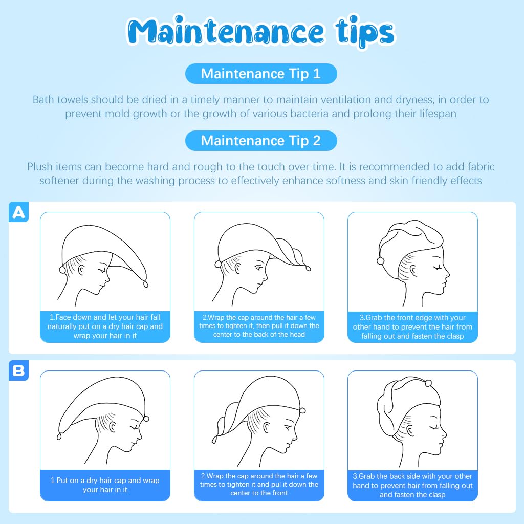 MAYCREATE Face Towels Set for Bath and Travel with Quick Dry Microfiber 70x140 cm | Cute Cartoon Design for Women and Girls