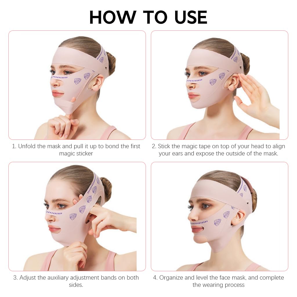 MAYCREATE Double Chin Reducer for Jawline Lifting and Firming with Adjustable Strap | Pink Face Mask for Anti Wrinkle Care