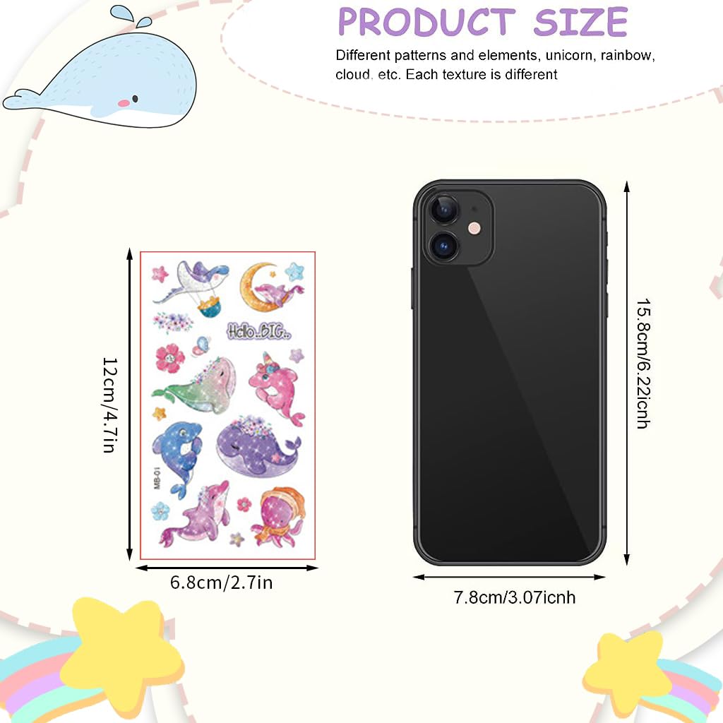 MAYCREATE Tattoo Sticker for Kids with 10 Sheets Waterproof 12×6cm Ocean Animal Designs | Fun DIY Body Art for Parties