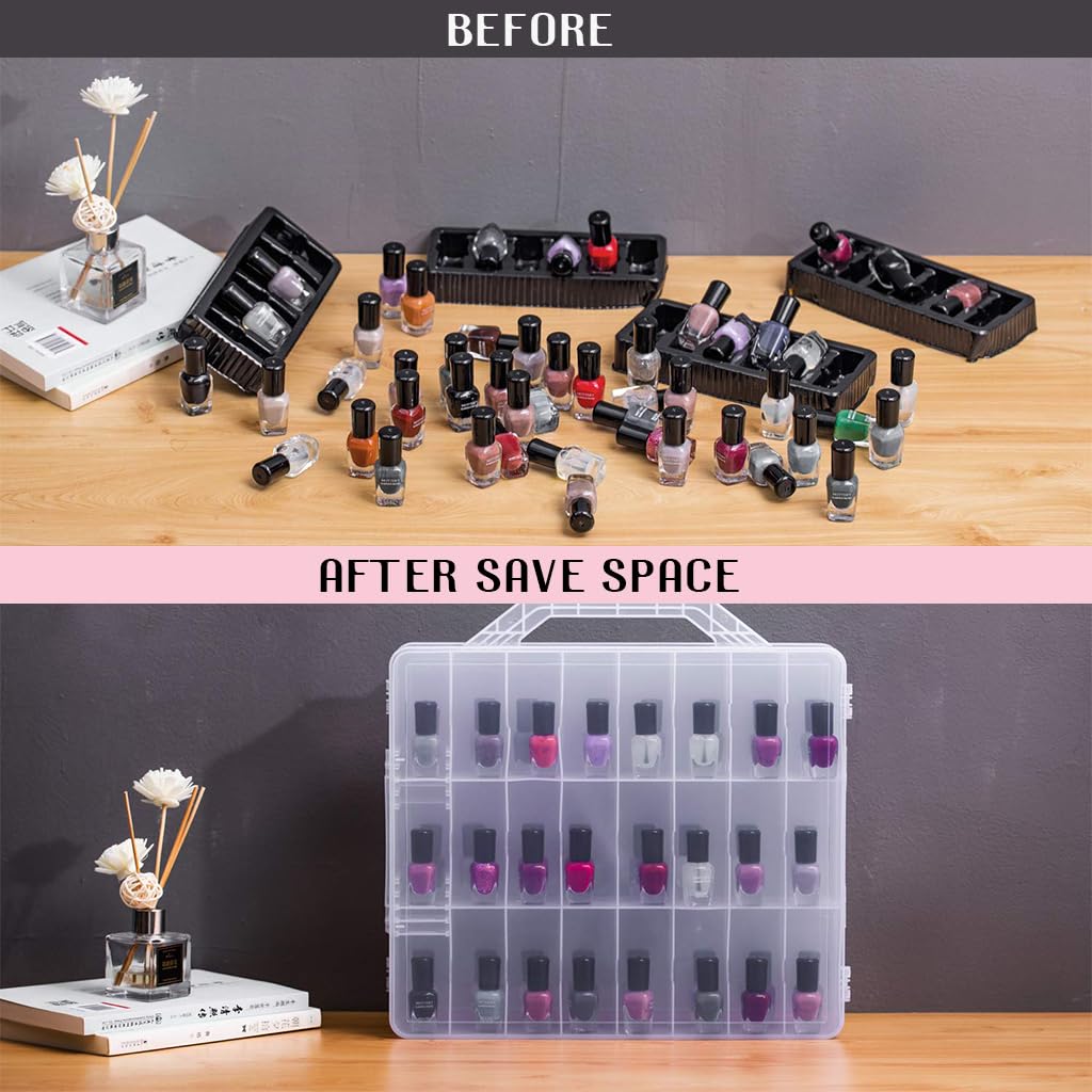 MAYCREATE Organizer Case for Makeup and Nail Polish with 48 Compartments and Clear Double Sided Lids