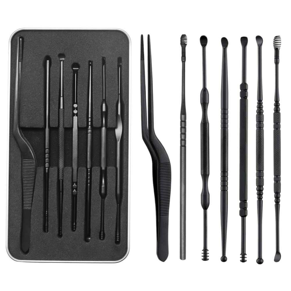 MAYCREATE Ear Cleaner Kit with 7 Pcs Double Head Tools and Stainless Steel Design | Portable Box