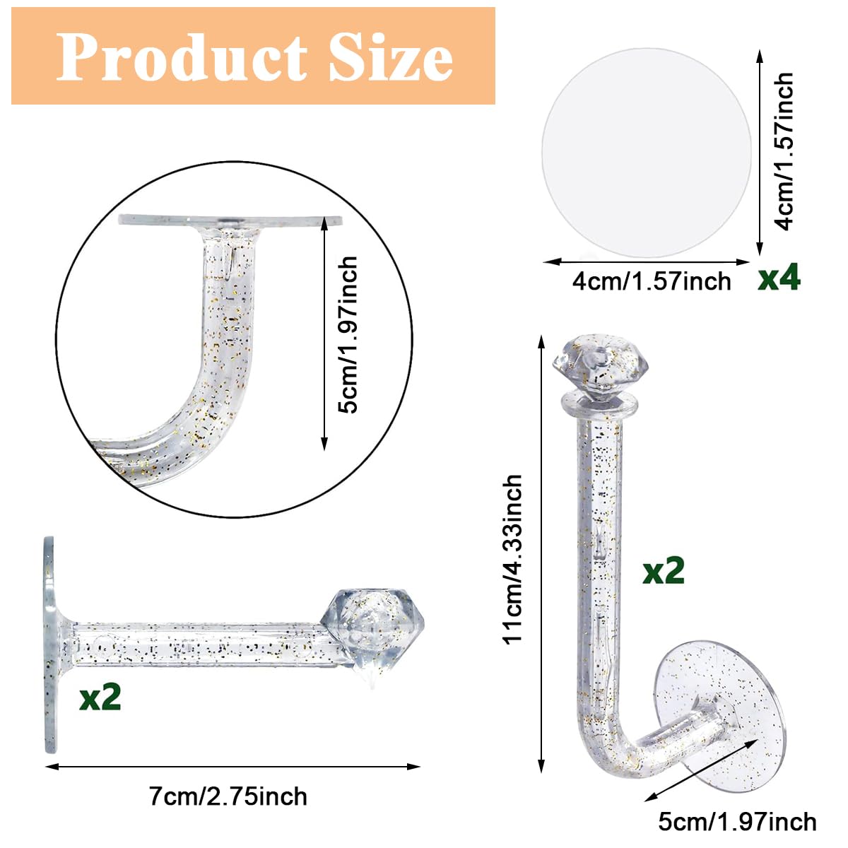 MAYCREATE 4Pcs Headband Holder Stand Scrunchie Organizer, Acrylic Clear Glitter Adhesive Scrunchy Holder Scrunchie Tower Storage Wall Hook for Women Girl Headband Bracelet Necklace