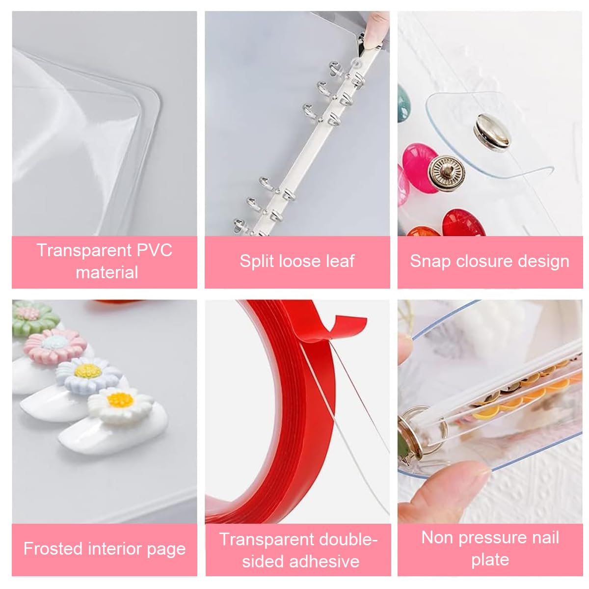 MAYCREATE Press On Nail Organizer with 10 Reusable Sheets and Snap Button Closure | Portable Storage Book for Nail Display