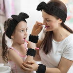 MAYCREATE 3 Pcs Facial Spa Headband Wristband Combo Set, Elastic Microfiber Face Wash Hairband Wrist Wash Bands for Face Washing, Makeup, Yoga, Fitness (B - Black)