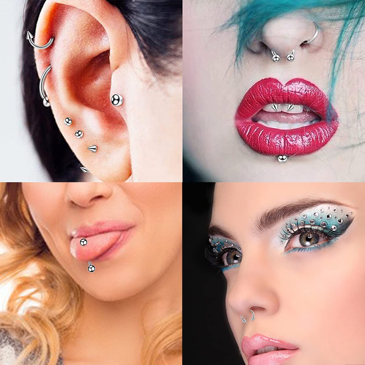 MAYCREATE 84pcs Body Septum Piercing Kit Belly Piercing Kit Professional Stainless Steel for All Piercings Nose Tongue Lip Ear Eyebrow Cartilage Piercing Jewelry Piercing Needles Clamps Kits