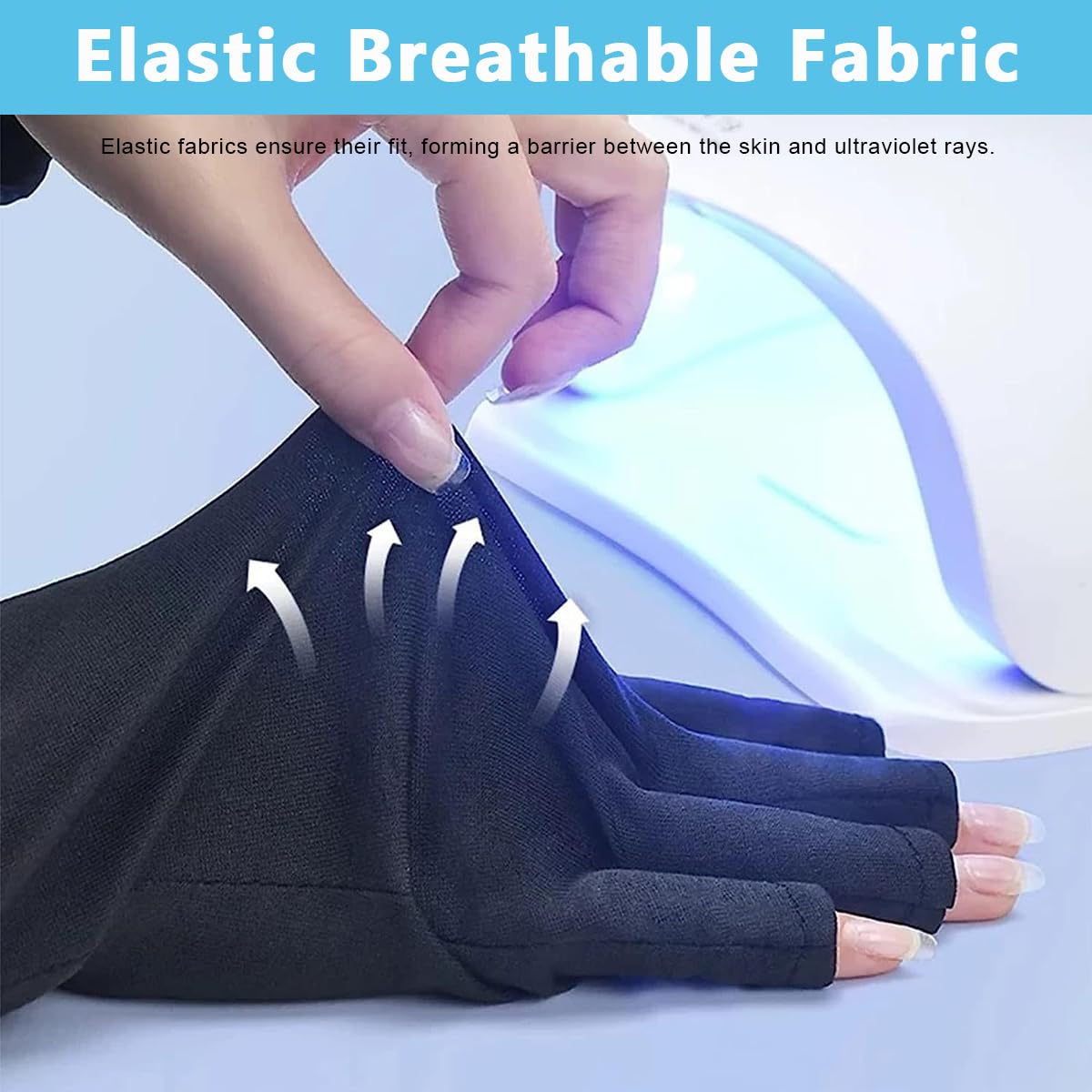 MAYCREATE Nylon Anti Uv Gloves For Gel Nail Lamp,Professional Upf50+ Uv Protection Gloves For Women Manicures,Nail Art Skin Care-Stretchy&Fingerless,Protect Hands From Uv Harm (Black),Pack of 2