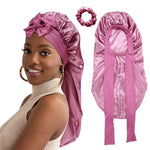 MAYCREATE® Silk Bonnet for Hair Satin Bonnet for Sleeping Satin Hair Bonnet with Adjustable Tie Band Silk Hair Cap for Sleeping Hair Care Hair Bonnet for Long and Thick Hair - Pink