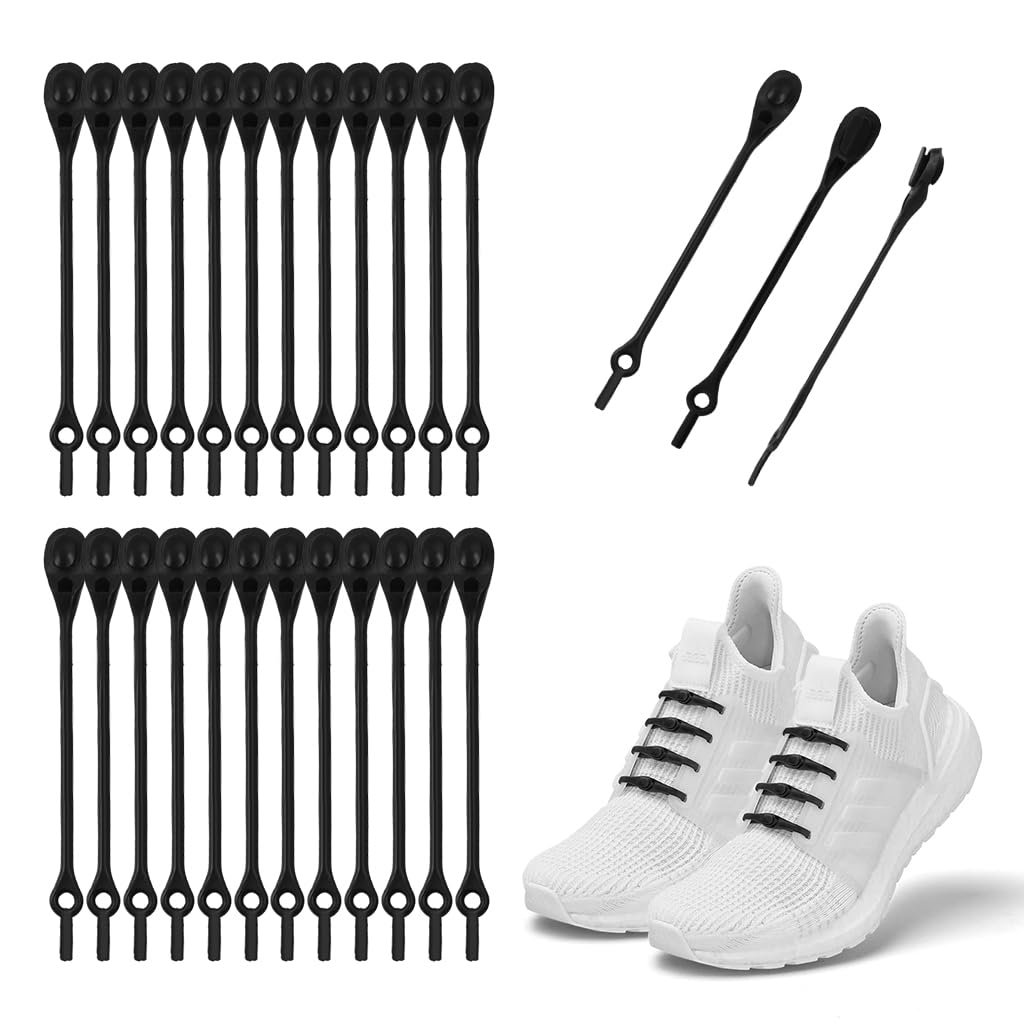 MAYCREATE 24Pcs No Tie Shoelaces, Elastic Thin Shoe Laces, No Tie Replacements Shoes Laces Stretchy Bungee Running Training for Unisex Adults