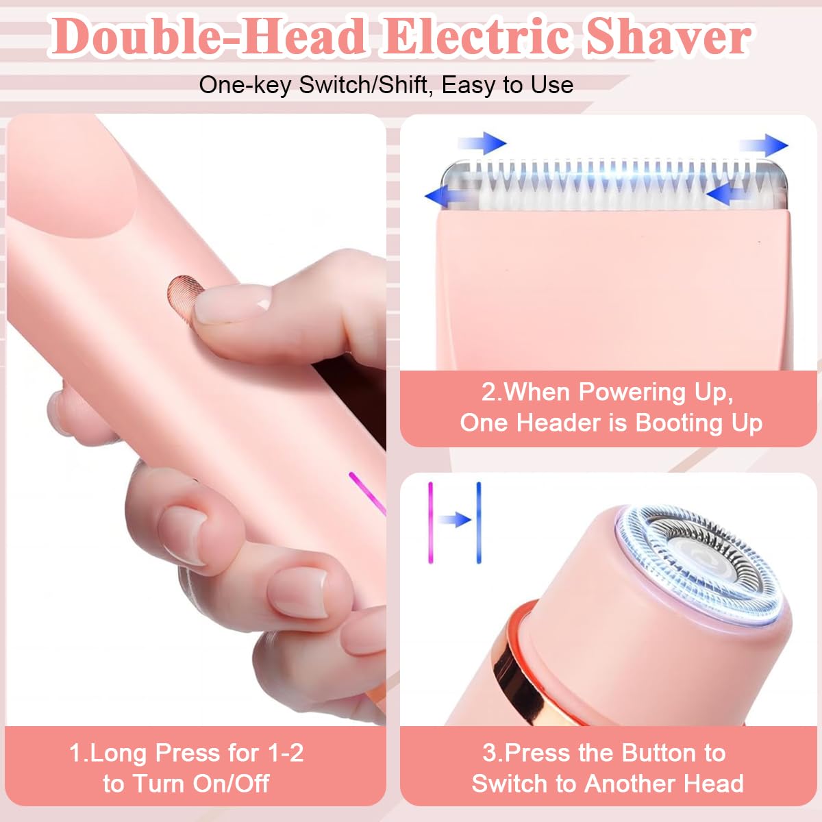 MAYCREATE Electric Shaver for Women 2 In 1 Dual Head Electric Razor USB Cordless Hair Trimmer Shaver IPX7 Waterproof Wet & Dry Use Painless Bikini Trimmer for Bikini Lines, Face Hair, Legs, Under Arm