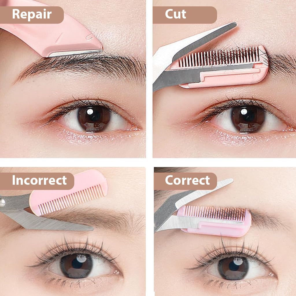 MAYCREATE Eyebrow Trimmer Kit Set of 6Pcs with Removable Mini Comb & Stainless Steel Tools for Men and Women | Featuring Ergonomic Handle Design