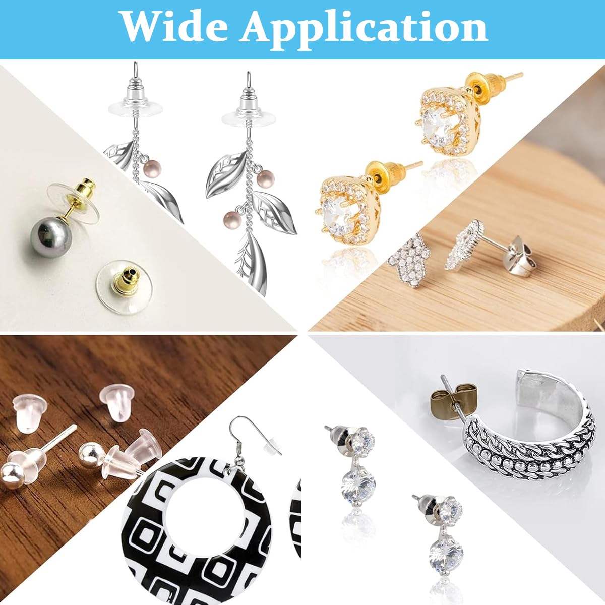 MAYCREATE 600Pcs Earrings Back Stopper for Ear Studs, 12-Style Clear Earring Stopper Clutch Metal Silicone Earring Backs Replacement Kits for Fish Hook Earring Studs Hoops - with Storage Box