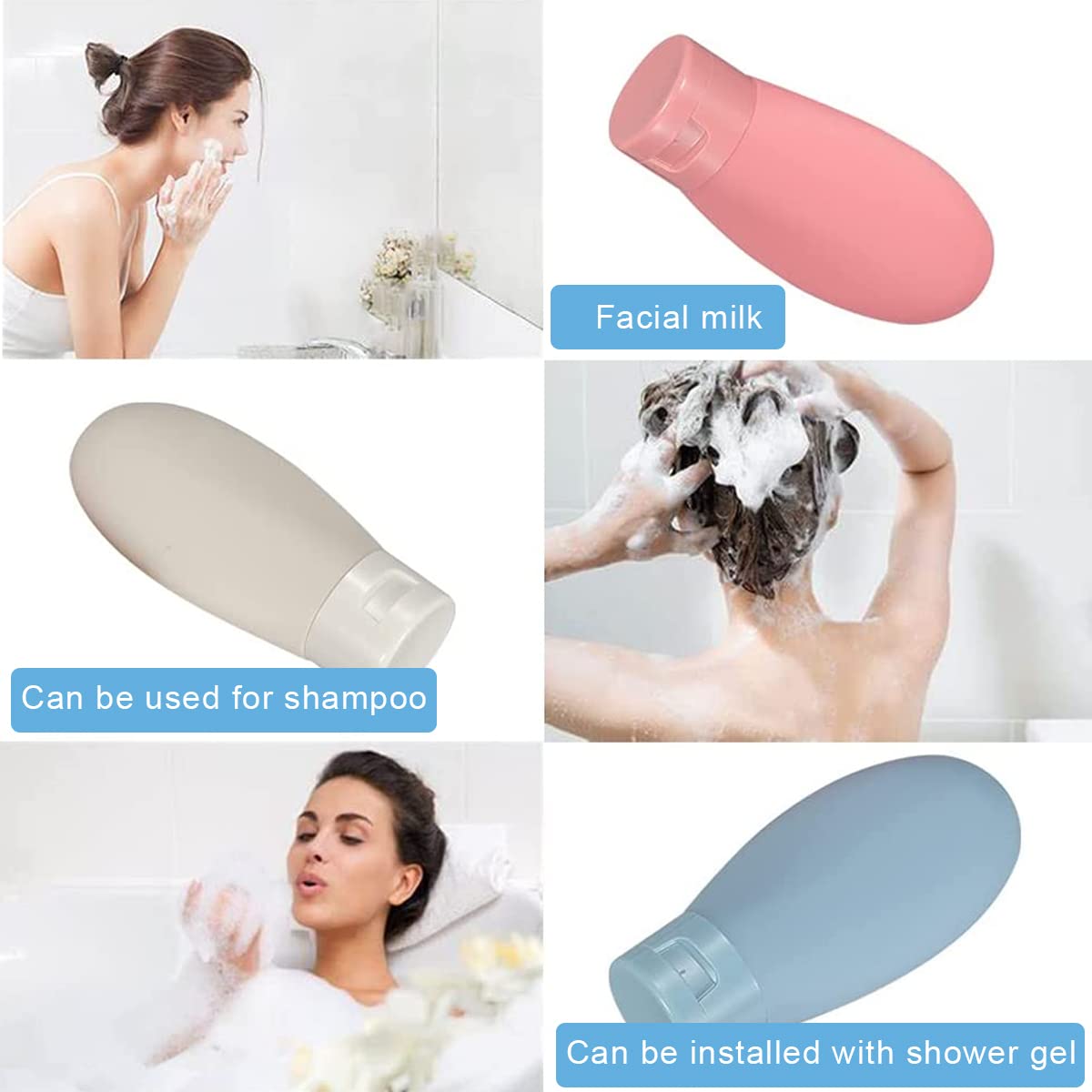 MAYCREATE Travel Bottles for Toiletries 9pcs 60ml with Leak Proof Lid & Refillable Design