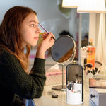 MAYCREATE Makeup Brush Holder for Vanity with 360° Rotatable 3 Grid Design | Grey Plastic Organizer 12.2×27 cm