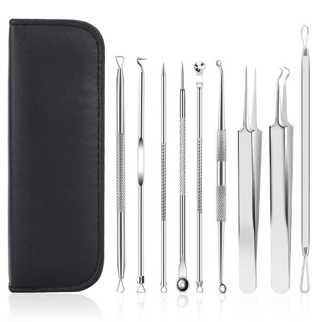 MAYCREATE 9PCS Blackhead Remover Tools Stainless Steel Blackhead Pimple Blemish Extractor/Remover Tool with Tweezers, Professional Acne Remove Tools