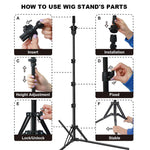 MAYCREATE Wig Stand Tripod for Hairdressing Training with 17–60 in Adjustable Height | Foldable Metal Mannequin Head Holder