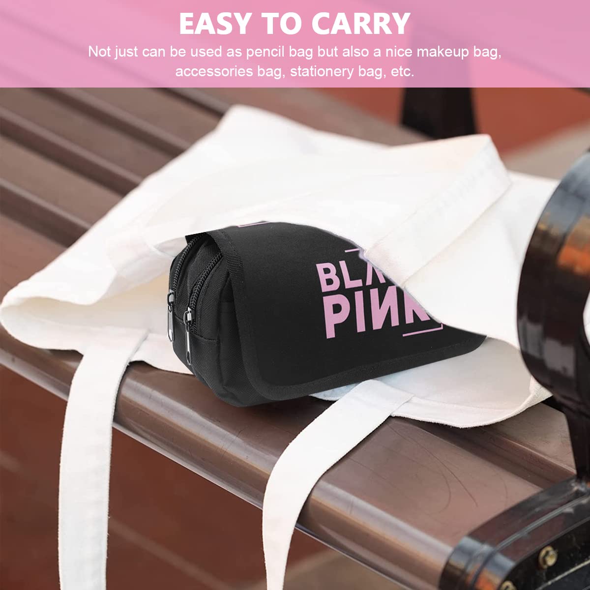 MAYCREATE Blackpink Cosmetic Bag Organizer Makeup Pouch Pencil Box Pencil Case for Blackpink Lover Fans, Double Zippers Stationary Bag for School Girls Adults