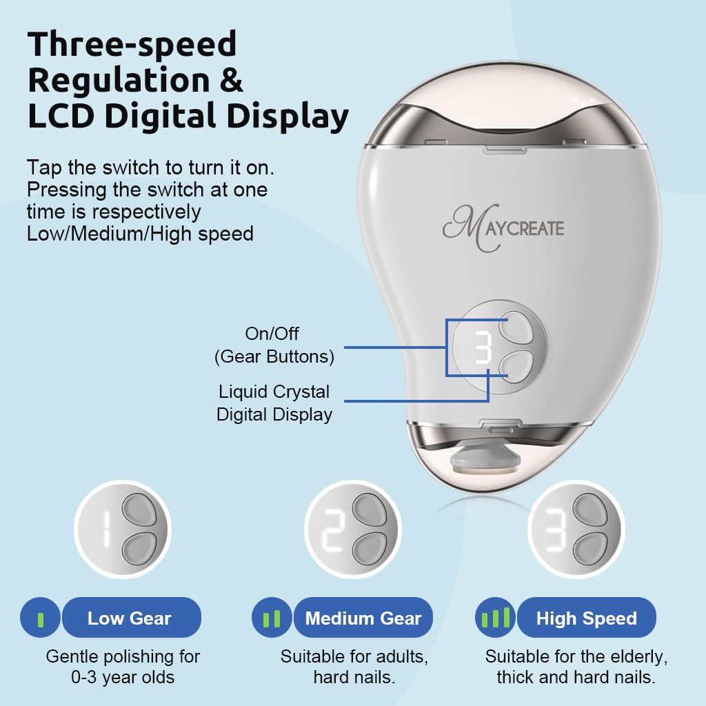 MAYCREATE USB Baby Nail Trimmer with LED Light 2 in 1 Cordless Nail Clipper with Nail Filer Dual Head Rechargeable Nail Clipper and Nail Filer with 3 Speeds Safe Electric Nail Clipper for Kids Adults