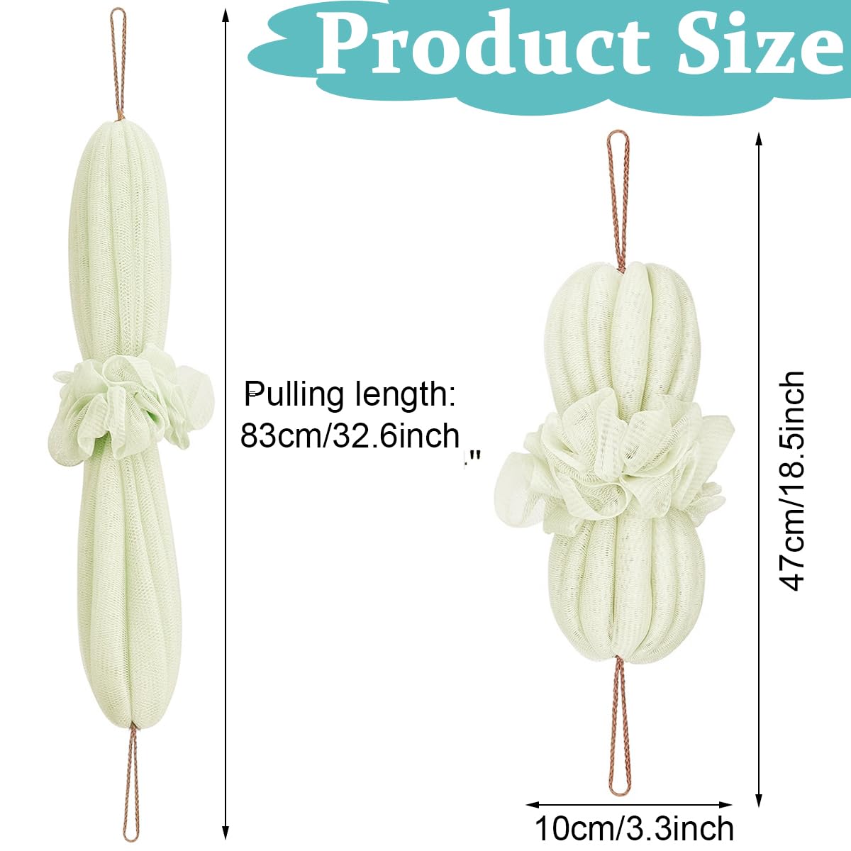 MAYCREATE Bath Shower Loofah Sponge, 2 Pack Long Stretch Back Sponge Exfoliating with Rope Handles, Back Scrubber for Shower Body Scrub Stretch Loofah for Women and Men (Navy+Green)