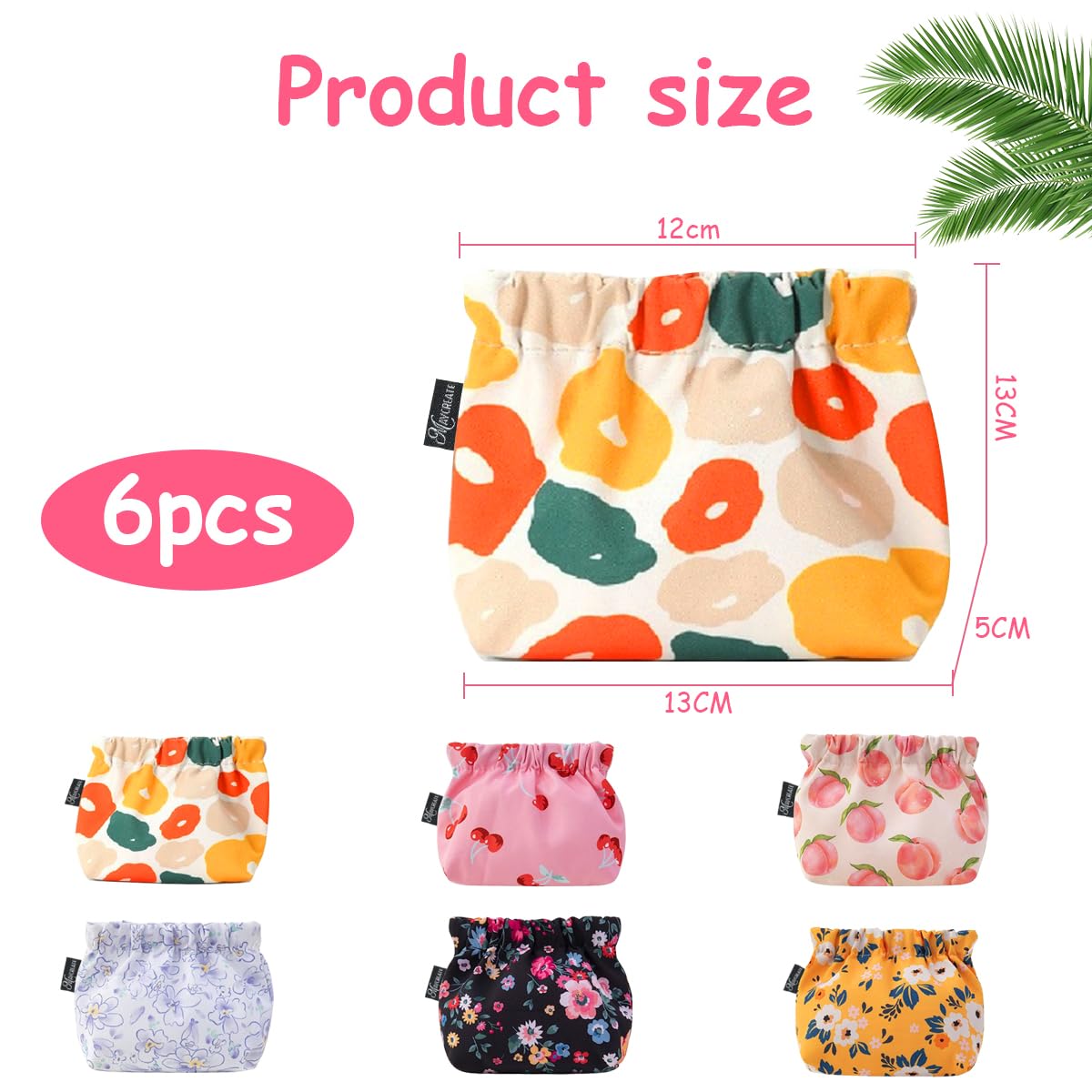 MAYCREATE 6pcs Small Pouches for Women, Mini Makeup Pouch, Cute Print Oxford Cloth Coin Purse Pocket Cosmetic Bag Travel Organizer for Lipstick Jewelry Earphones - Self-Closing