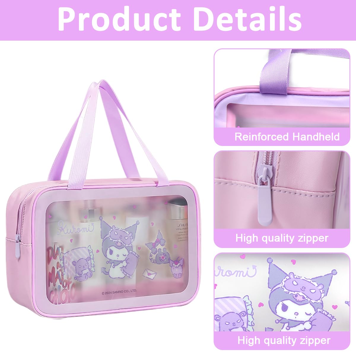 MAYCREATE Toiletry Bag for Women with 25x16x10cm Capacity featuring Waterproof PVC | Cute Kuromi Travel Organizer Set