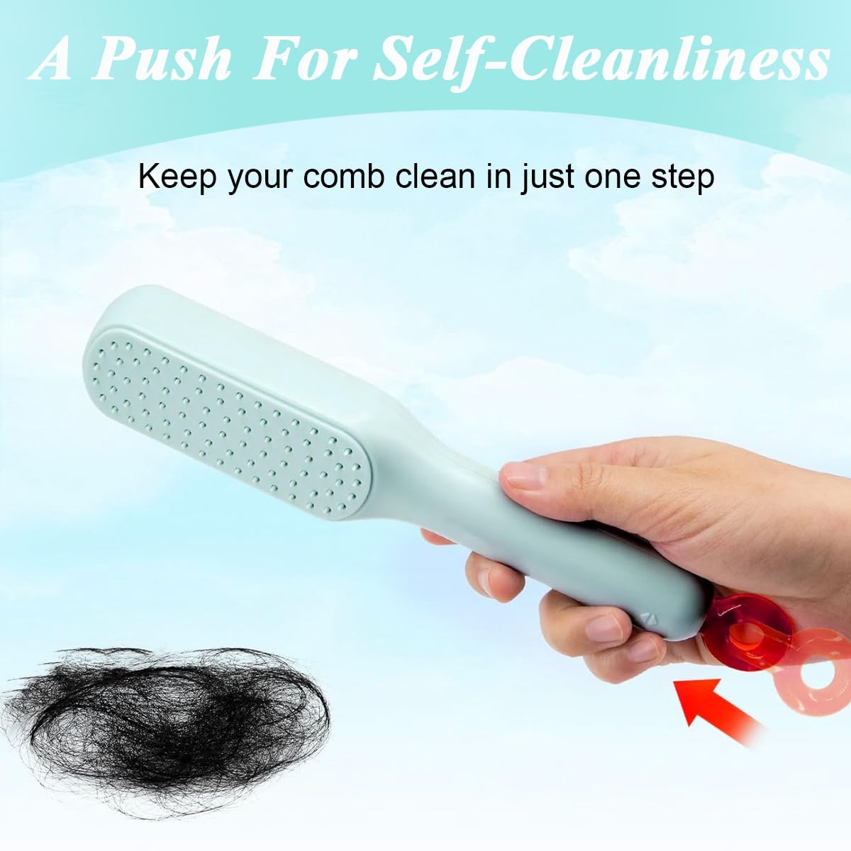 MAYCREATE Self Cleaning Hair Brush for Women Travel Hair Comb Detangling Air Cushion Bristle Massage Brush Anti-static Hair Comb - One-Push Clean Up Hair Loss