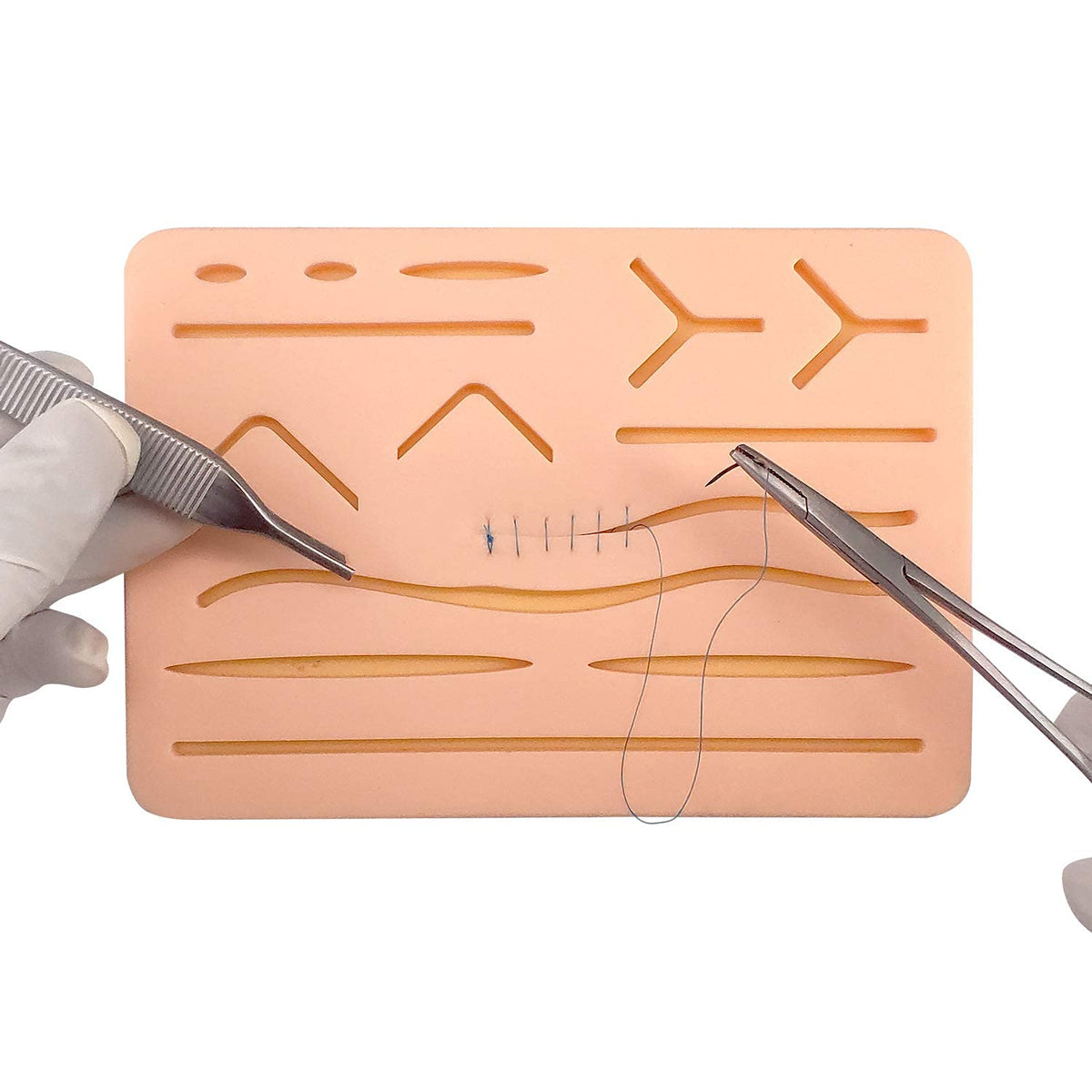 MAYCREATE Skin Pad for Stitching Practice with 14 Pre Cut Wounds 17×12×1.2cm Silicone | for Medical Students and Nurses