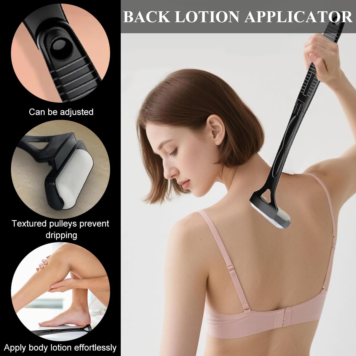 MAYCREATE Lotion Applicator for Back featuring Adjustable Folding Handle up to 17.3 in | Even Sponge Roller for Creams and Oils